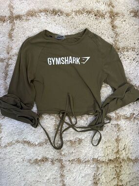Gymshark Olive Green Cropped Tie-Waist Long Sleeve Top with Logo